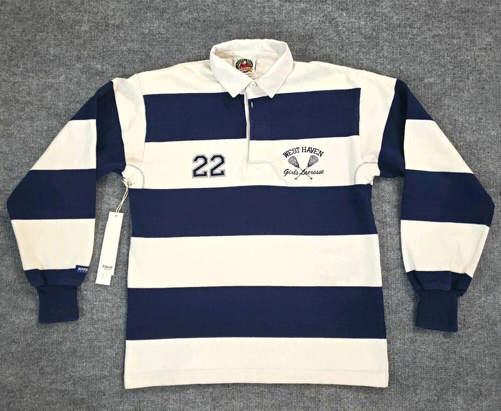 Vintage Barbarian Rugby Wear Shirt Navy Striped West Haven Lacrosse Size S